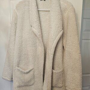 NEUSED COLLEEN LOPEZ LADIES SIZE MEDIUM "CL SOFT" TEDDY COAT, WHITE/OFF WHITE